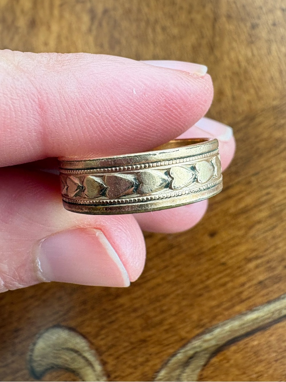 Vintage 14K yellow gold tone R.G.P. Heart Wedding eternity Band Ring 6 3/4 6.75 - Picture 10 of 16